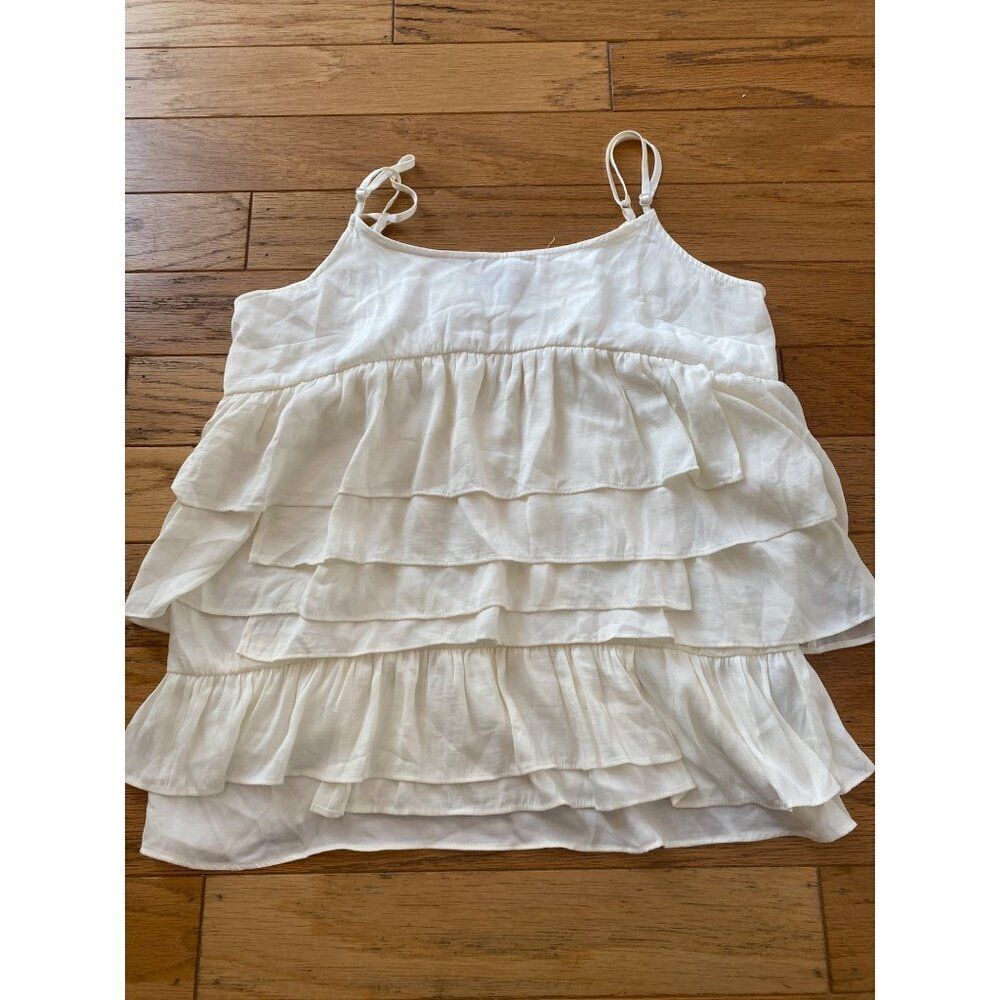 Who What Wear women's ivory Tiered Ruffle Sleeveless Spaghetti Strap top Small